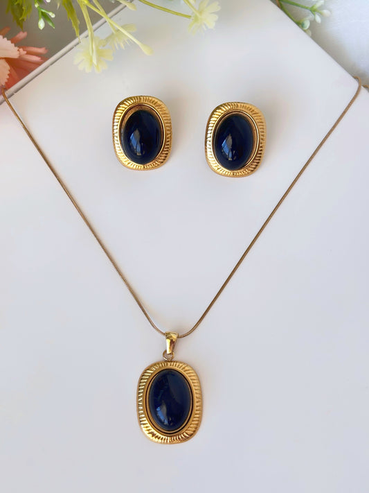 NOYA - Set completo con pietra blu: collana e orecchini