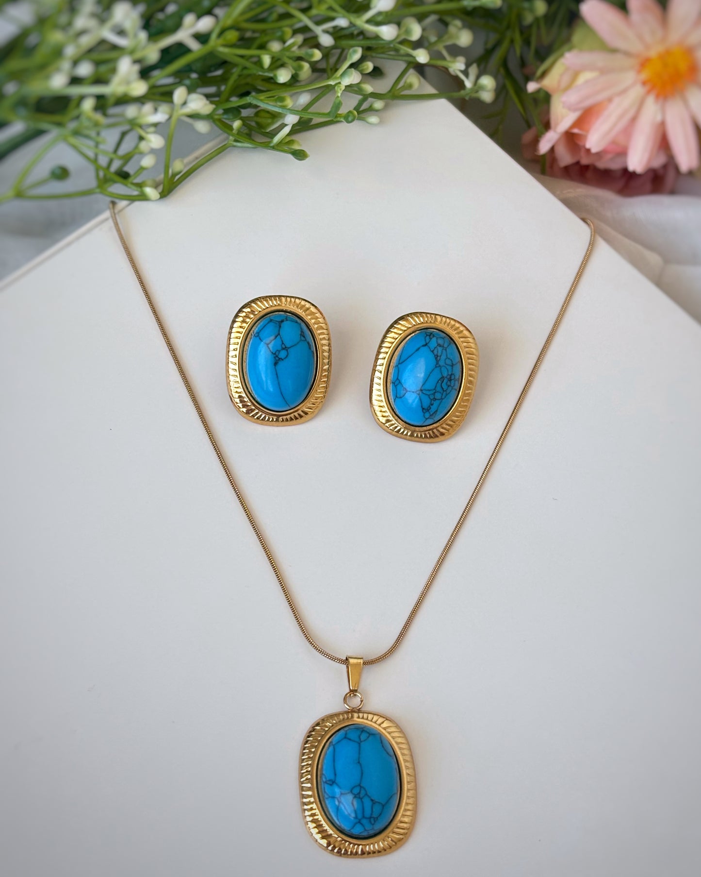 NOYA - Set completo con pietra blu: collana e orecchini