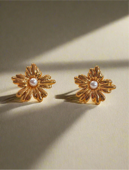 NOYA - Orecchini Fiore Con Perla Nera e Bianca