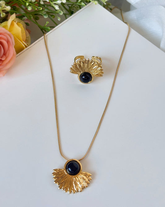 NOYA _ Set completo con pietra blu: collana e anello